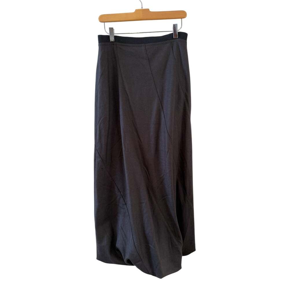 Sarah Pacini Italian Merino Wool Bubble Hem Midi Skirt Charcoal Gray